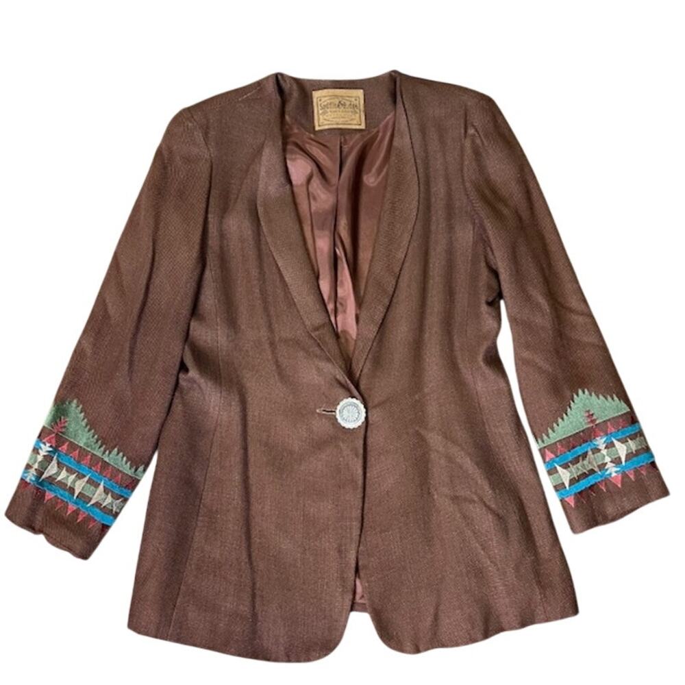 VTG Saddle Ridge Embroidered Blazer Womens L Brown Aztec Southwestern USA